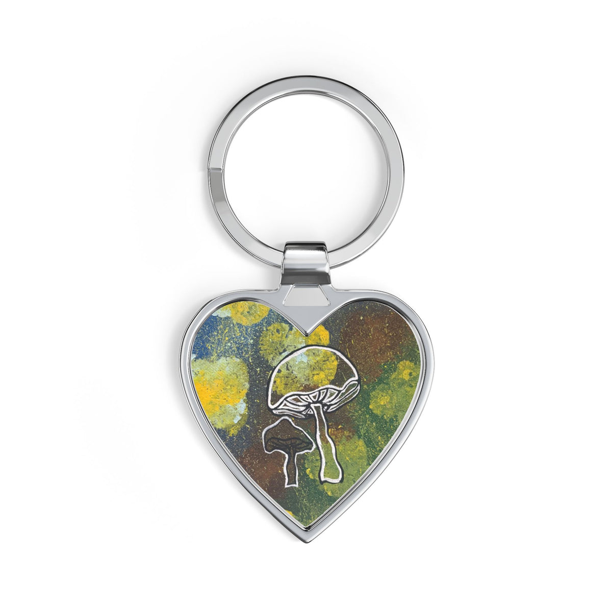 Mushroom Heart Keychain — Whimsical Botanical Art Keyring