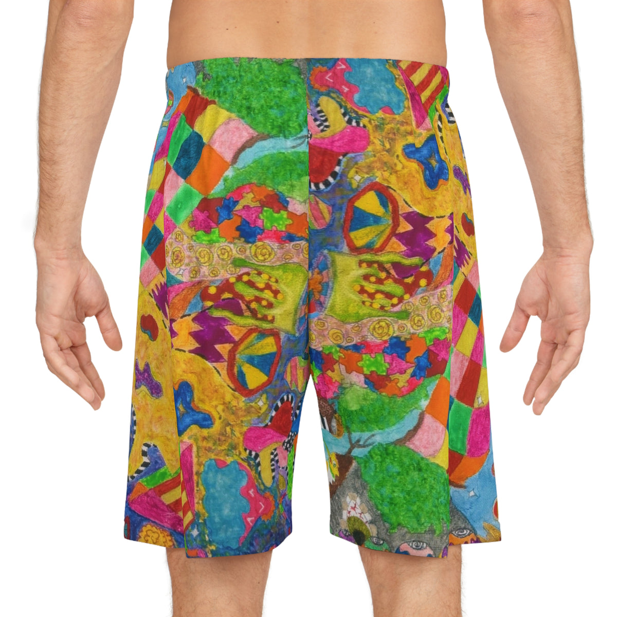 Psychedelic Abstract All-Over Print Basketball Shorts