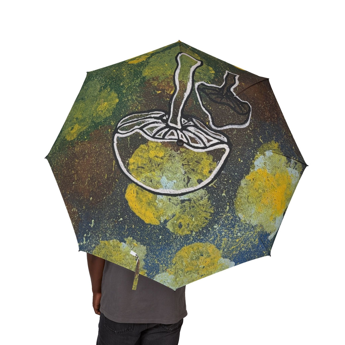Foldable Umbrella — Abstract Yellow Floral with Jellyfish Illustration