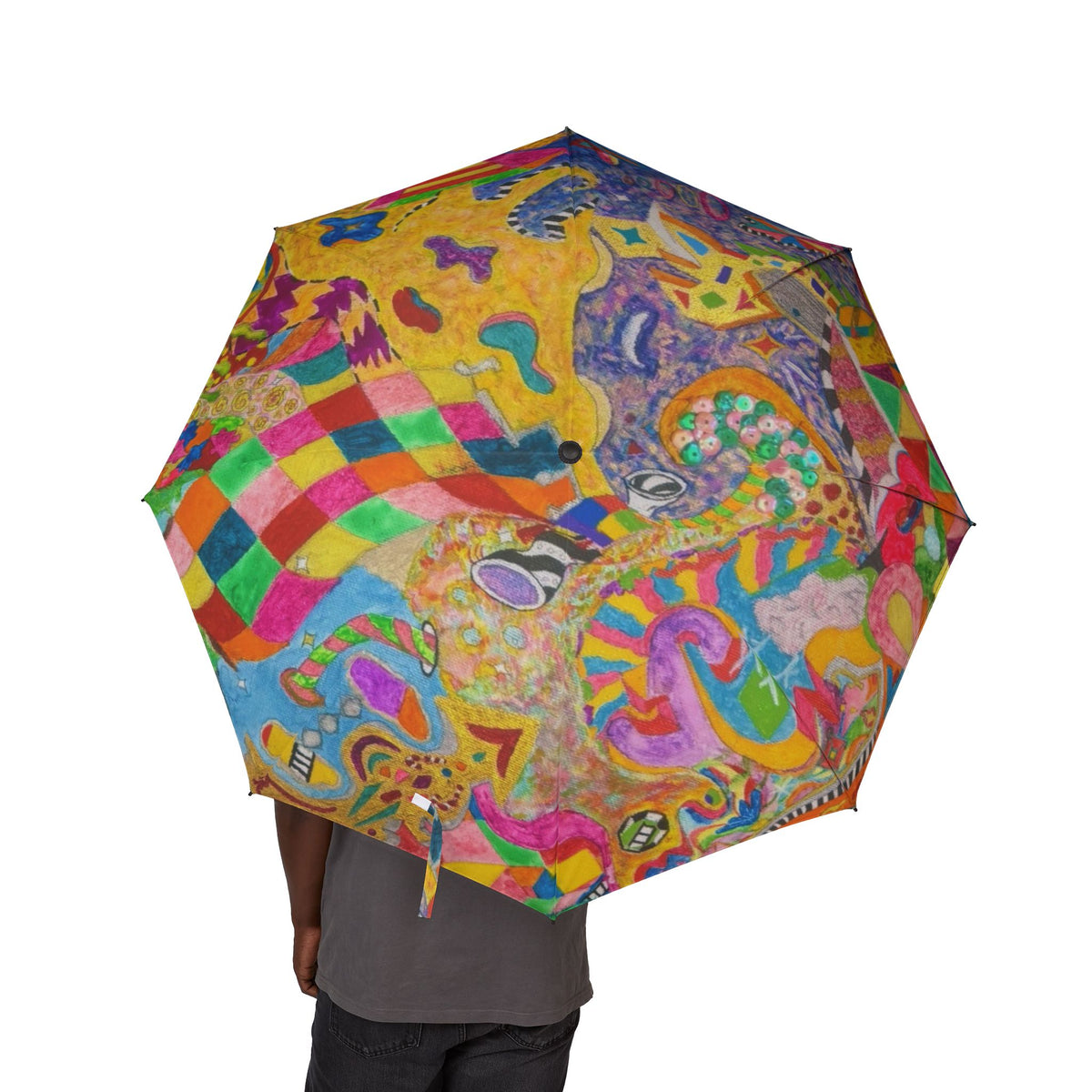 Colorful Abstract Foldable Umbrella — Semi‑Automatic Travel Parasol