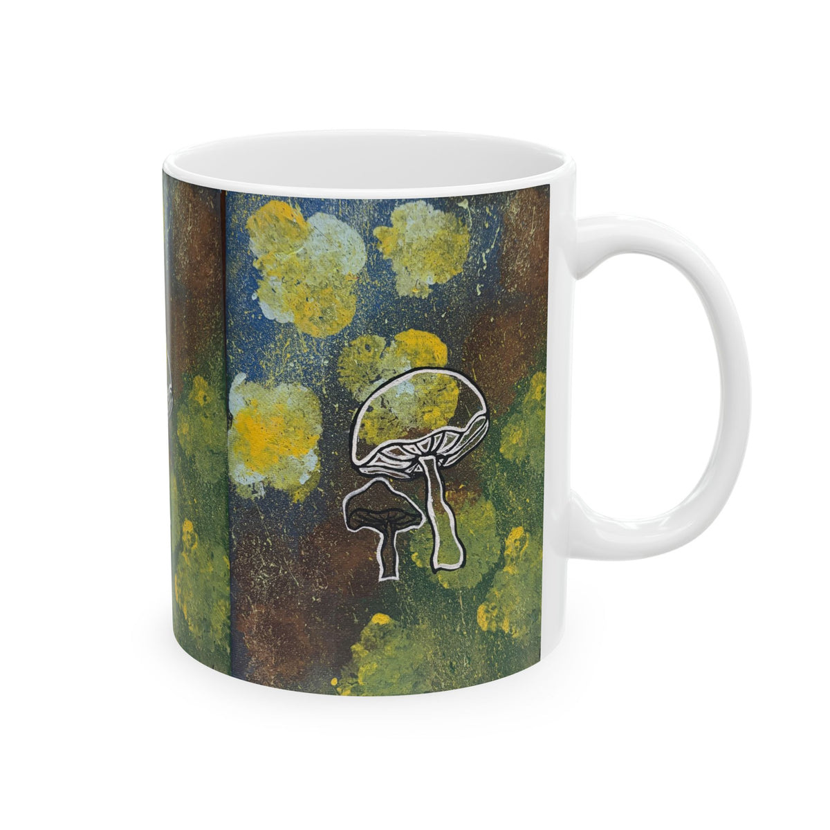 Mushroom Art Ceramic Mug — Botanical Rustic Psychedelic Coffee Cup (11oz/15oz)