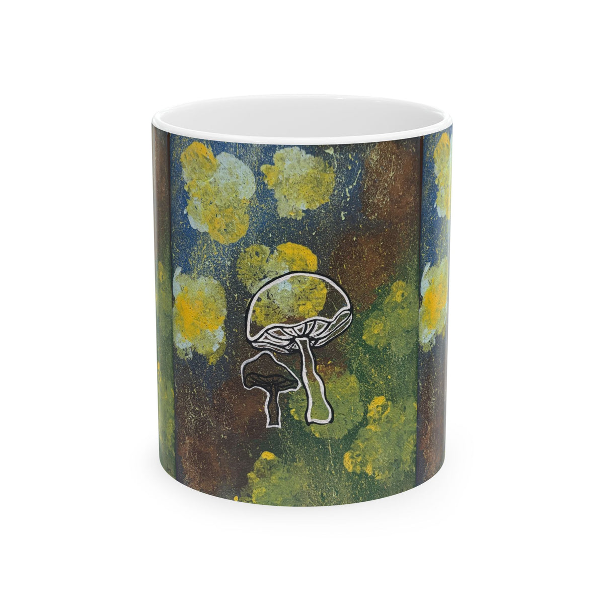 Mushroom Art Ceramic Mug — Botanical Rustic Psychedelic Coffee Cup (11oz/15oz)