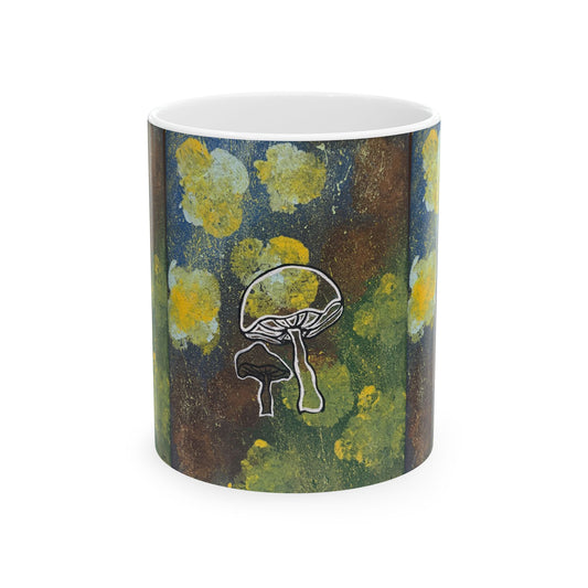 Mushroom Art Ceramic Mug — Botanical Rustic Psychedelic Coffee Cup (11oz/15oz)