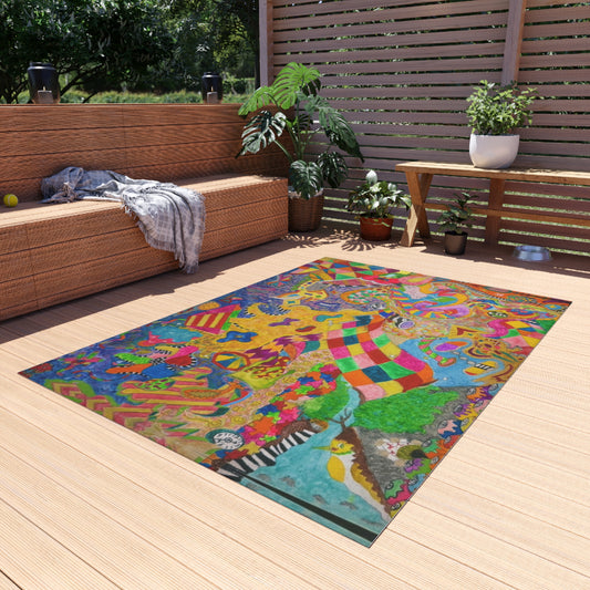 Bohemian Colorburst Outdoor Rug — Vibrant Abstract Patio Mat