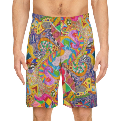 Psychedelic Abstract All-Over Print Basketball Shorts
