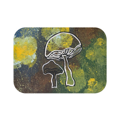 Psychedelic Mushroom Bath Mat – Abstract Green & Yellow Fungi Design