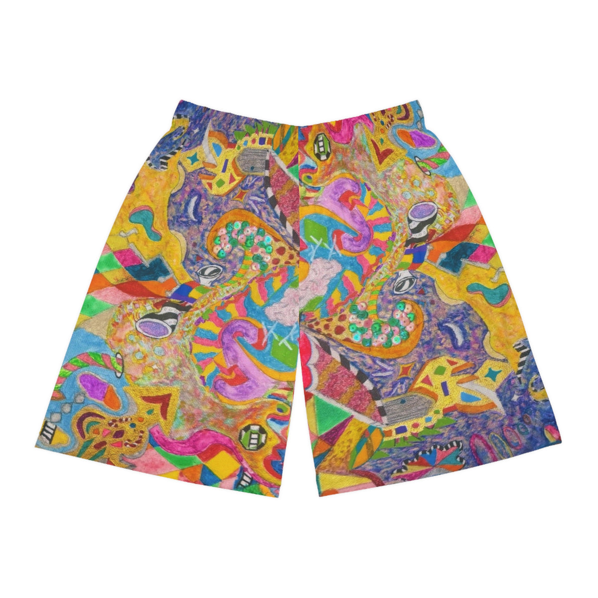 Psychedelic Abstract All-Over Print Basketball Shorts