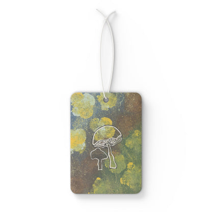 Mushroom Art Car Air Freshener — Rustic Yellow Fungi Design