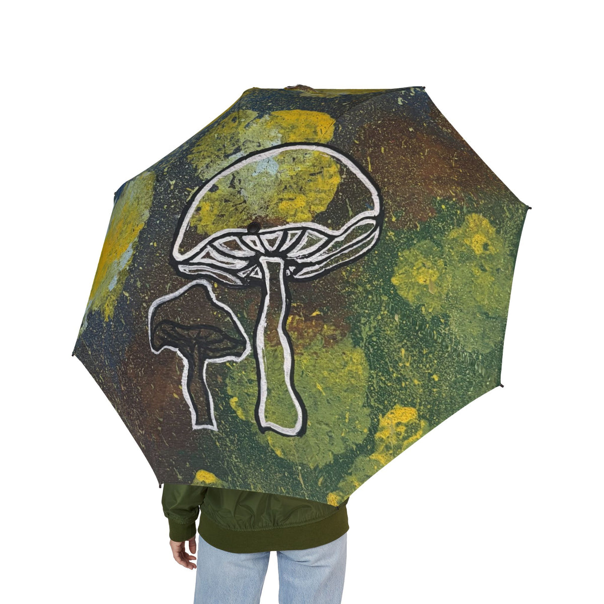 Foldable Umbrella — Abstract Yellow Floral with Jellyfish Illustration