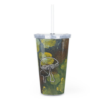 Mushroom Art Reusable Tumbler with Straw — Forest Floral Acrylic Cup
