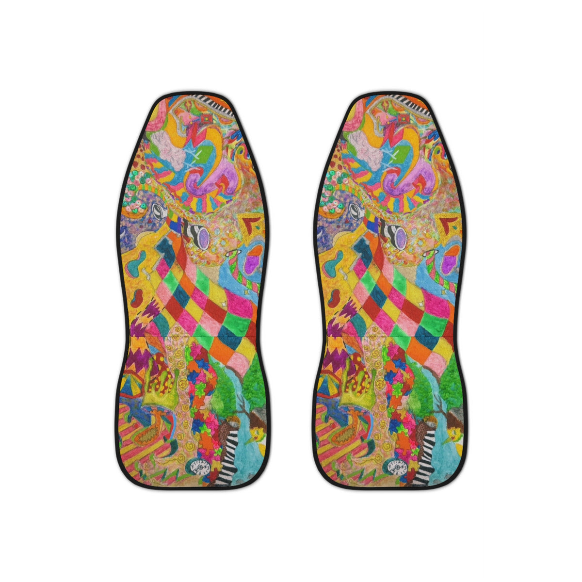 Psychedelic Patchwork Car Seat Covers — Colorful Boho Auto Seat Protectors