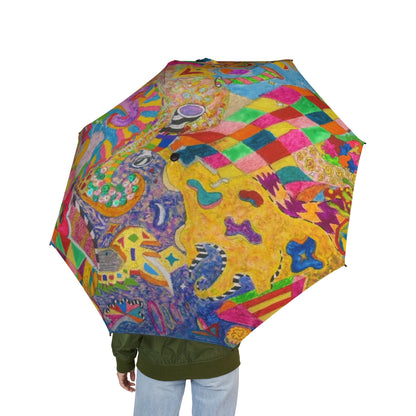 Colorful Abstract Foldable Umbrella — Semi‑Automatic Travel Parasol