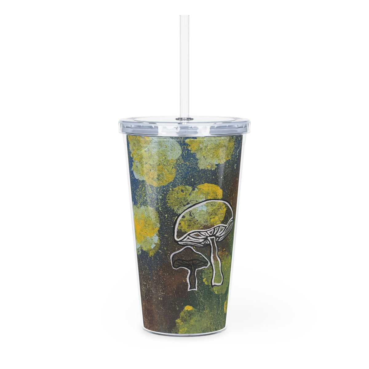 Mushroom Art Reusable Tumbler with Straw — Forest Floral Acrylic Cup