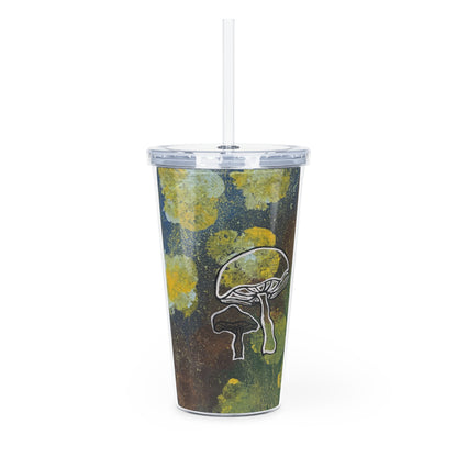 Mushroom Art Reusable Tumbler with Straw — Forest Floral Acrylic Cup