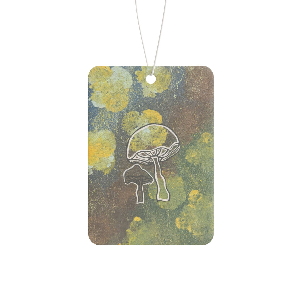 Mushroom Art Car Air Freshener — Rustic Yellow Fungi Design