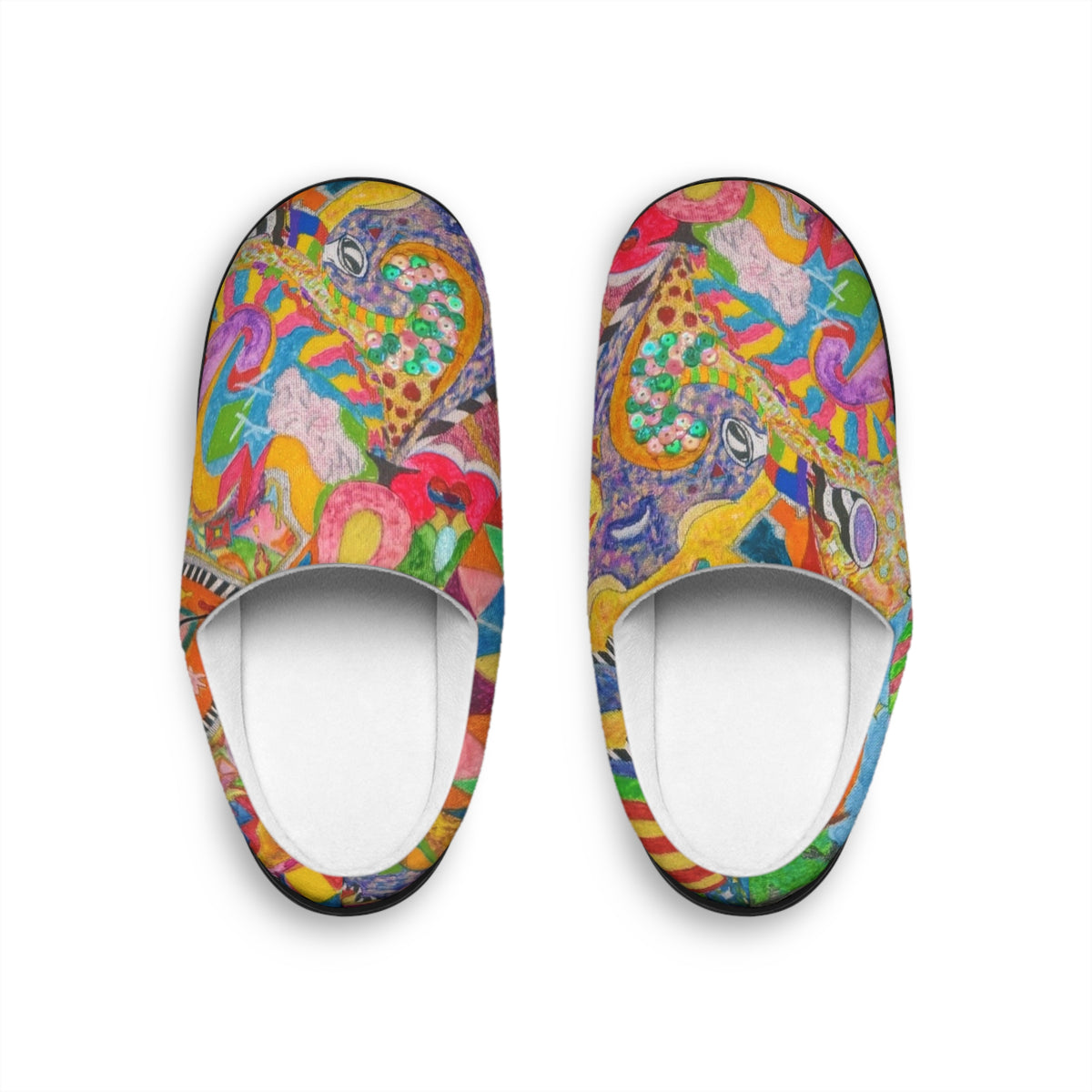 Psychedelic Paisley Men's Indoor Slippers — Colorful Retro House Shoes