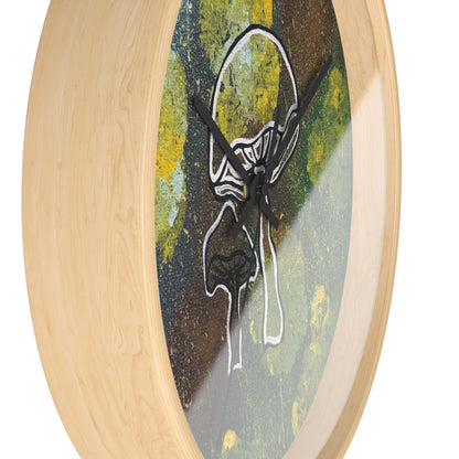 Mushroom Art Wall Clock — Abstract Green & Yellow Fungi Design