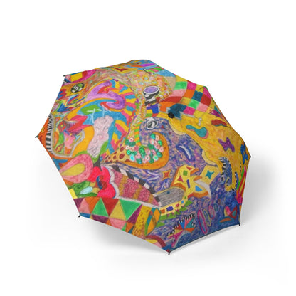 Colorful Abstract Foldable Umbrella — Semi‑Automatic Travel Parasol
