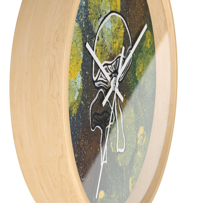 Mushroom Art Wall Clock — Abstract Green & Yellow Fungi Design