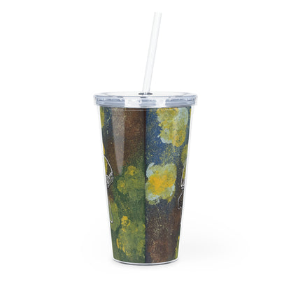 Mushroom Art Reusable Tumbler with Straw — Forest Floral Acrylic Cup