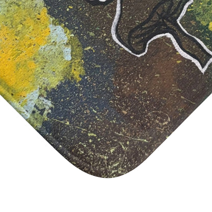 Psychedelic Mushroom Bath Mat – Abstract Green & Yellow Fungi Design