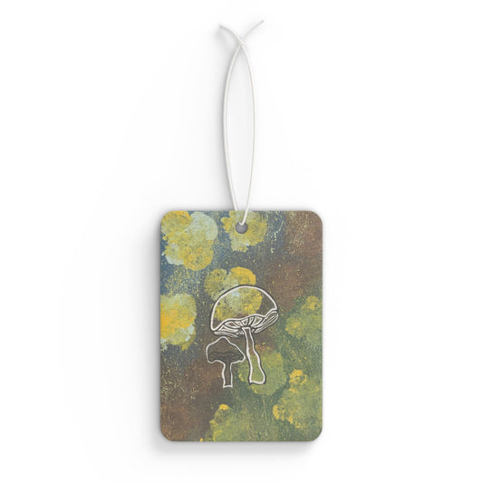 Mushroom Art Car Air Freshener — Rustic Yellow Fungi Design