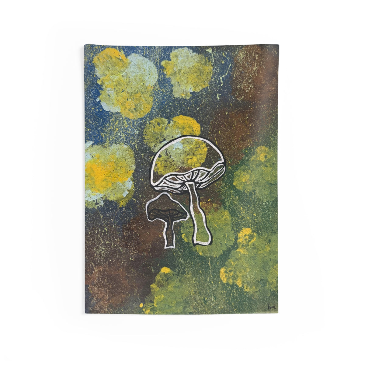 Mushroom Art Tapestry — Psychedelic Yellow Green Abstract Wall Decor