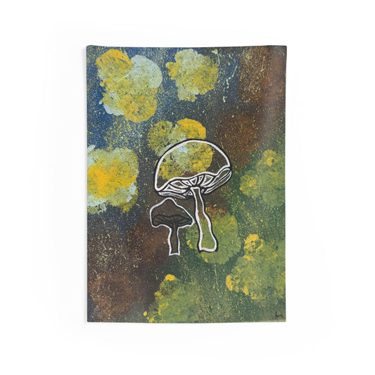 Mushroom Art Tapestry — Psychedelic Yellow Green Abstract Wall Decor