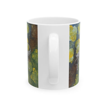 Mushroom Art Ceramic Mug — Botanical Rustic Psychedelic Coffee Cup (11oz/15oz)