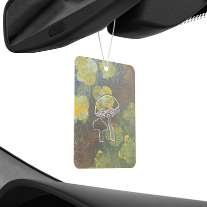 Mushroom Art Car Air Freshener — Rustic Yellow Fungi Design