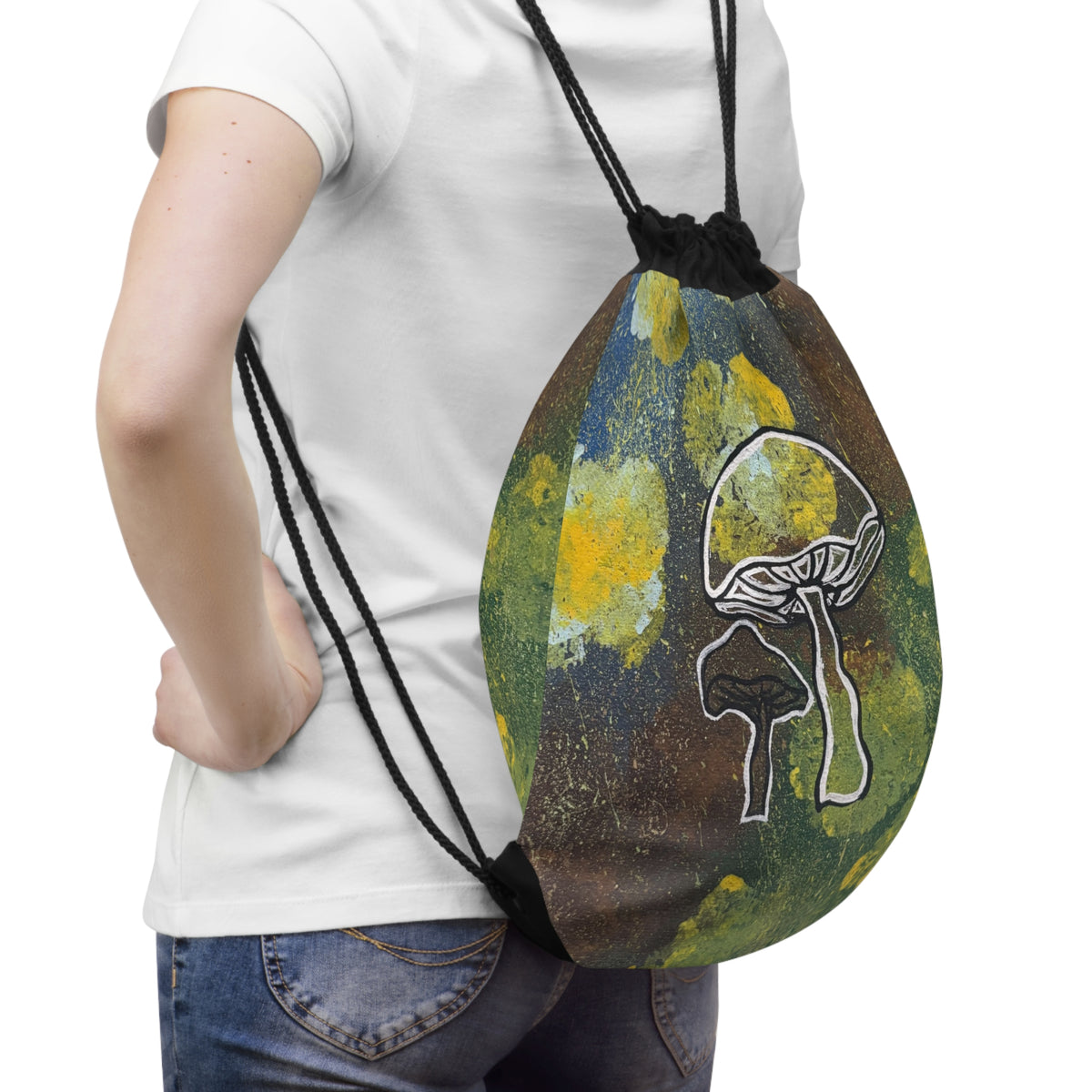 Mushroom Art Drawstring Bag - Psychedelic Forest Tote for Nature Lovers