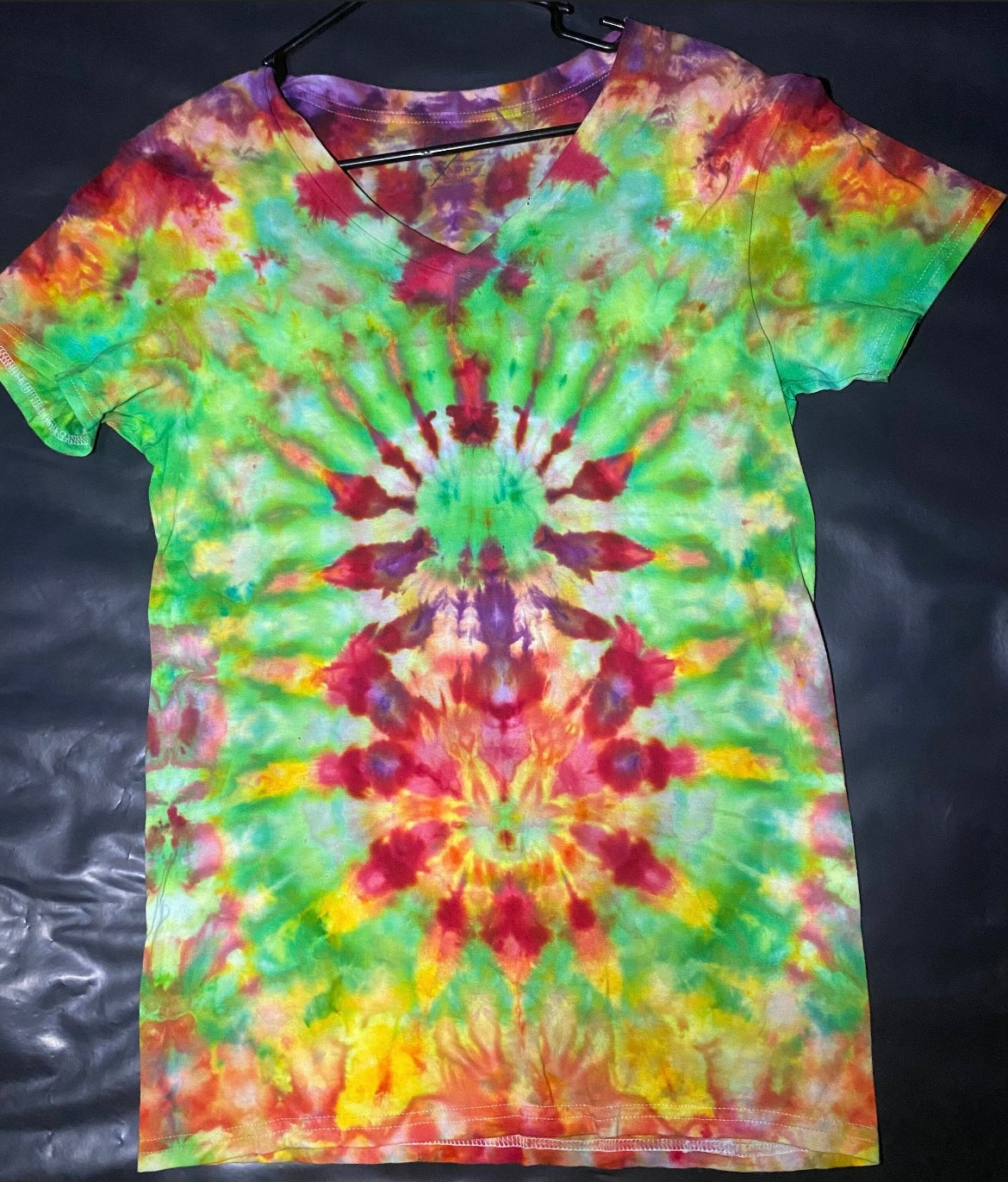 Small Unique One Of A Kind Handmade Tie Dye Wearable Adventure Shirt V-Neck